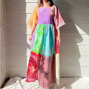 Handmade Earthy Bandana Dress SKU 07104 Rainbow Maxi